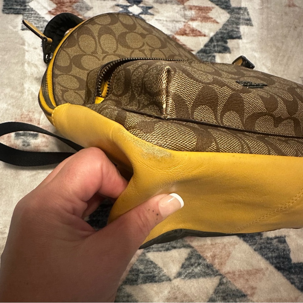 Coach Authentic Signature Brown and Yellow Leather Backpack - Picture 9 of 10